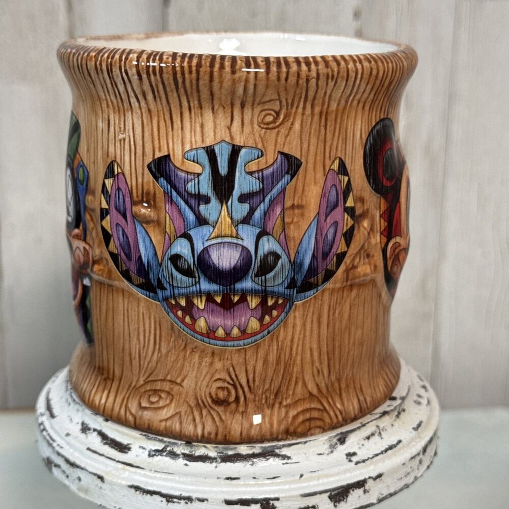 Disney Parks Animal Kingdom Tiki Mug With Mickey, Stitch, Donald, Goofy And Scar - Picture 2 of 6